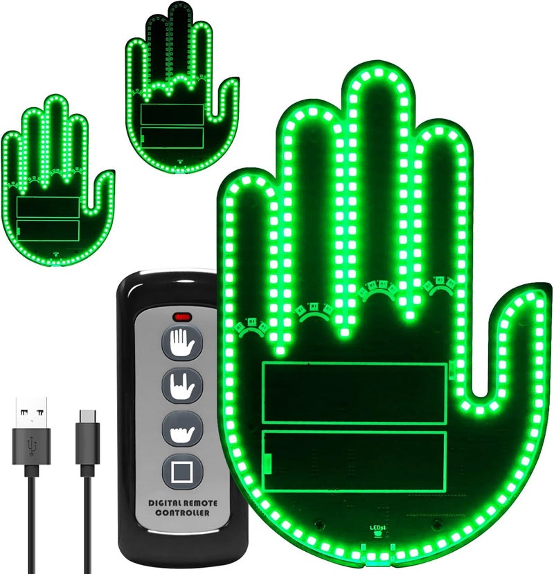 ISUNMEA 2025 New Car Decorative Lights, Rechargeable Led Gesture Light for SUVs, Trucks, Car Finger Lights with Remote, Funny Led Window Sign Light for Car Accessories (Green) - Image 1